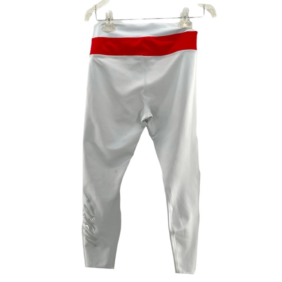 Nike Dri-Fit Light Gray & Red Leggings / Running Pants w/ Large Logo in Size Med - Picture 3 of 13